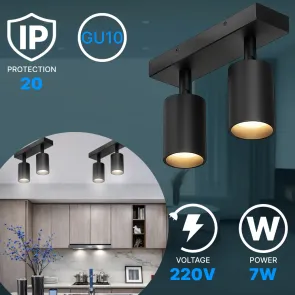 Stropni reflektor GU10 – komplet 2 reflektorja + 4 LED žarnice, črna