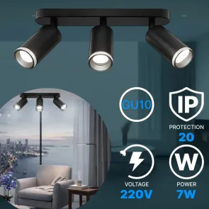 Stropni reflektor GU10 – komplet 2 reflektorja (3× GU10) + 6 LED žarnic, črna