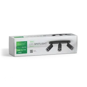 Stropni reflektor GU10 – komplet 2 reflektorja (3× GU10) + 6 LED žarnic, črna