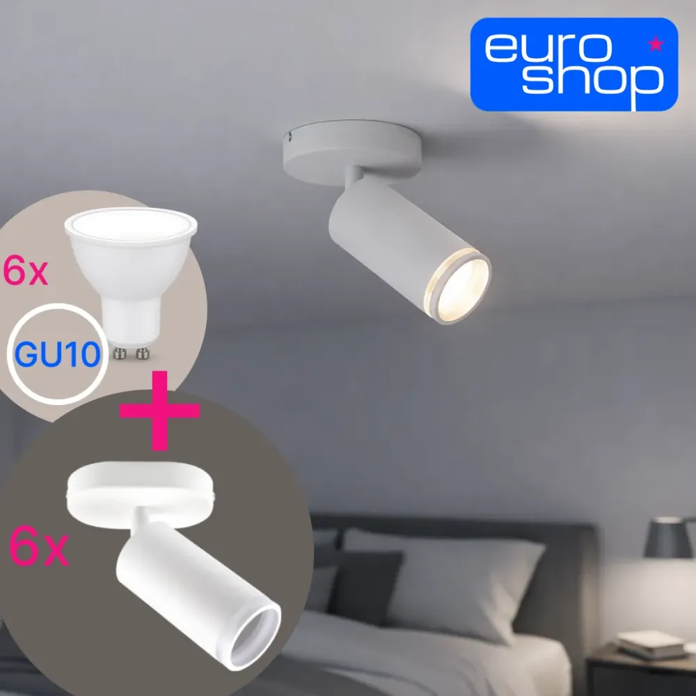 Nadgradna razsvetljava GU10 – komplet 6 svetilk + 6 LED žarnic, bela