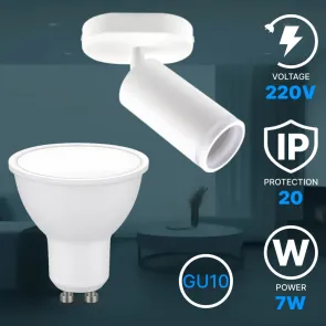 Nadgradna razsvetljava GU10 – komplet 6 svetilk + 6 LED žarnic, bela