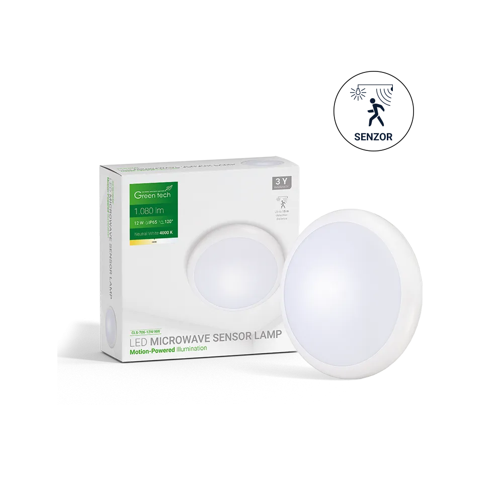 GREEN TECH LED stropna svetilka s senzorjem Green Tech 12W, 4000K, premer 27cm, IP65, IK10 - CLS-706-12W-NW