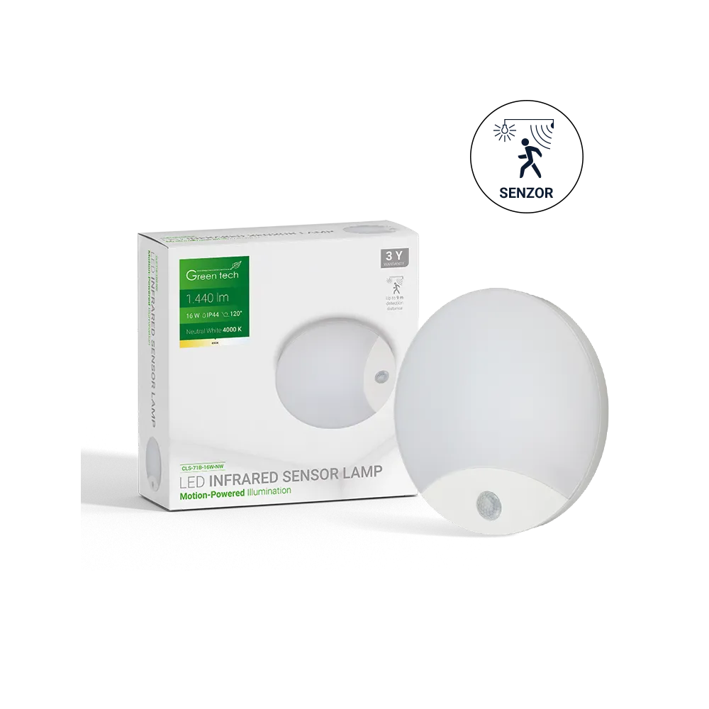 GREEN TECH LED stropna svetilka s senzorjem Green Tech 16W, 4000K, premer 25cm - CLS-71B-16W-NW