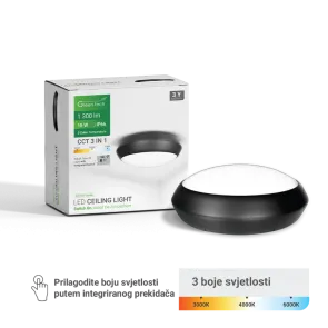 GREEN TECH LED ceiling light Green Tech 15W, 3CCT, 30 cm, IP66, black - CLW-022-15W-BK