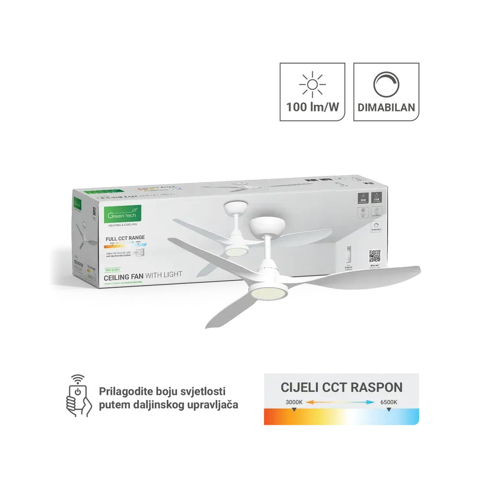 Stropni ventilator Green Tech 52 z lučjo 3CCT