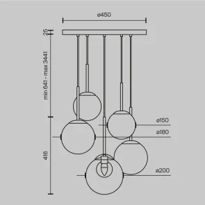 Viseča svetilka Maytoni Basic form zlata MOD521PL-05G | 6xG9, Ø450, 3441 mm