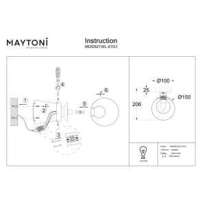 Stenska svetilka Maytoni Basic form zlata MOD521WL-01G1 | G9, steklo, Ø150 mm