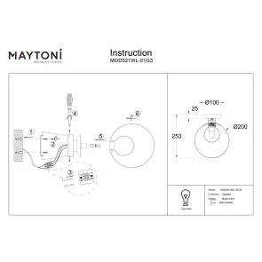 Stenska svetilka Maytoni Basic form zlata Ø200 mm MOD521WL-01G3 | G9, steklo