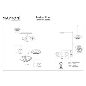 Pendant Light Maytoni MOD398PL-01GR1 Black Modern