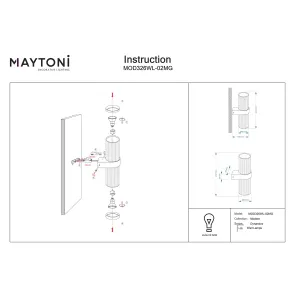 Wall Light MOD326WL-02MG Gold Cylinder Up Down LED