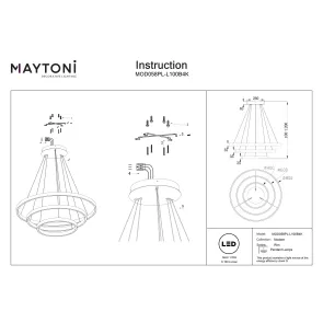 Pendant Light MOD058PL-L100B4K Black LED 115W Designer Chandelier 4000K