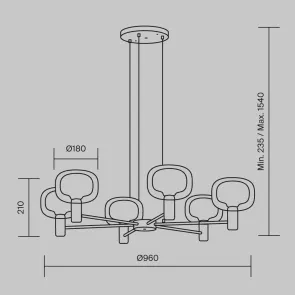 Chandelier Gold MOD411PL-06G | Modern 6-Glass Chandelier