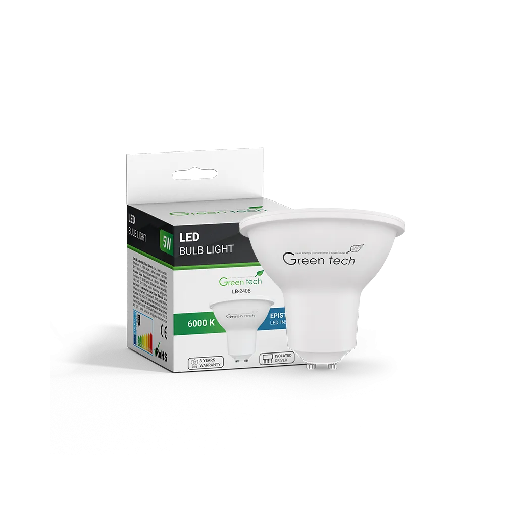GREEN TECH LED žarnica Green Tech 5W, 6000K, GU10, A3, Flux: 500 lm, IP40, Epistar čip - LB-2408