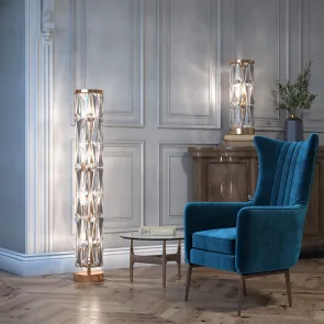 MOD043FL-08G Gold Crystal Floor Lamp | Luxury Designer Lighting