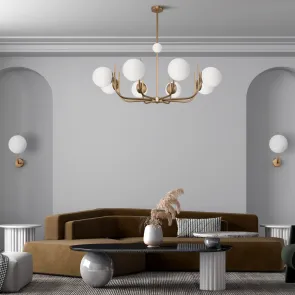 Brass Chandelier MOD109PL-08BS with White Glass | Modern Chandelier