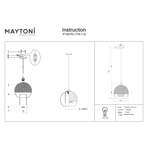 Pendant Light P140-PL-170-1-G for Living & Dining Rooms