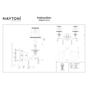 Wall Light ARM247-02-G with Fabric Shades & Crystals