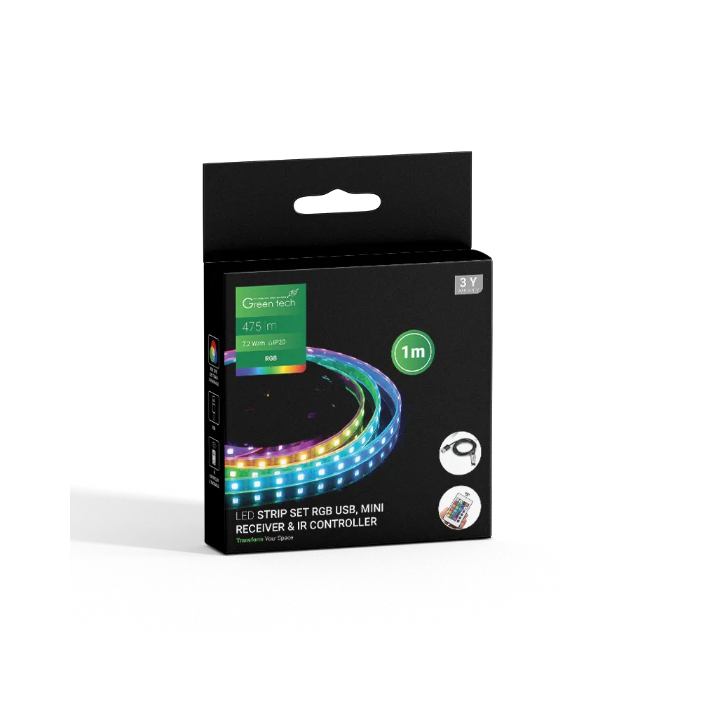 GREEN TECH LED strip Green Tech 1m, USB + remote, 7.2 W/m, 5050, 30 LED/m, RGB, IP20 - LSU-USB1M