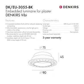 Recessed GU10 downlight black DK-EU-3055-BK