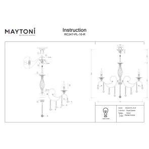 Classic Chandelier RC247-PL-10-R with Crystal Pendants