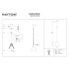 Concrete Pendant Light T434-PL-01-GR Loft Style