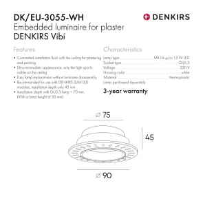 Vgradna svetilka GU10 bela DK-EU-3055-WH