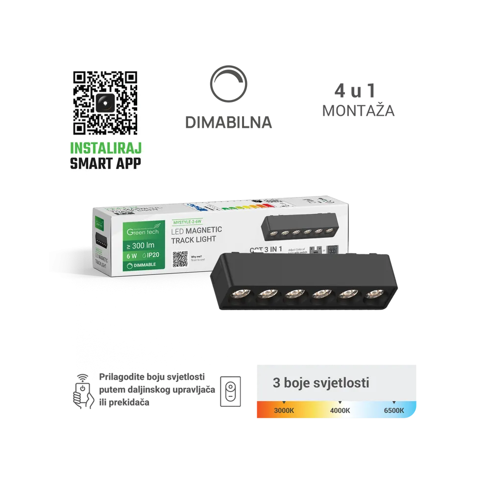GREEN TECH LED magnetna svetilka MYSTYLE 6W, 3CCT, Zatemnitev