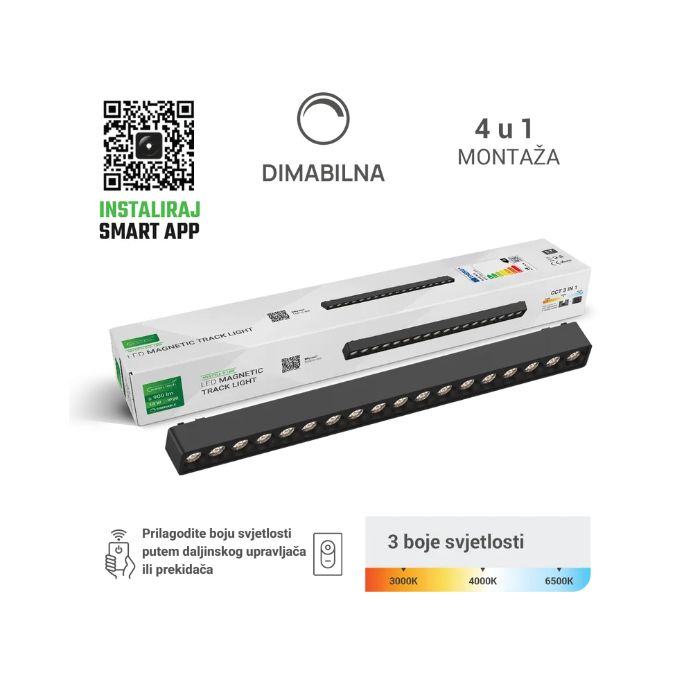GREEN TECH LED magnetic lamp MYSTYLE 18W, 3CCT, Dim.