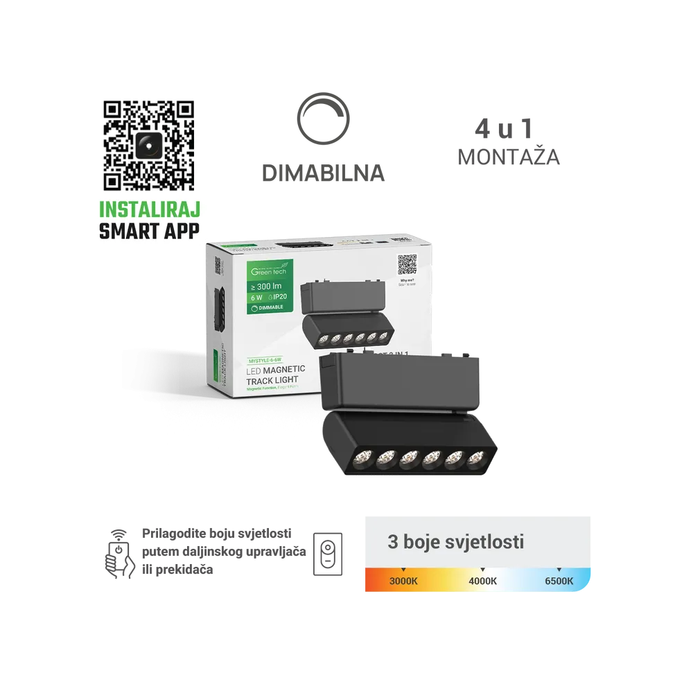 GREEN TECH LED magnetic lamp MYSTYLE 6W, 3CCT, Smart APP