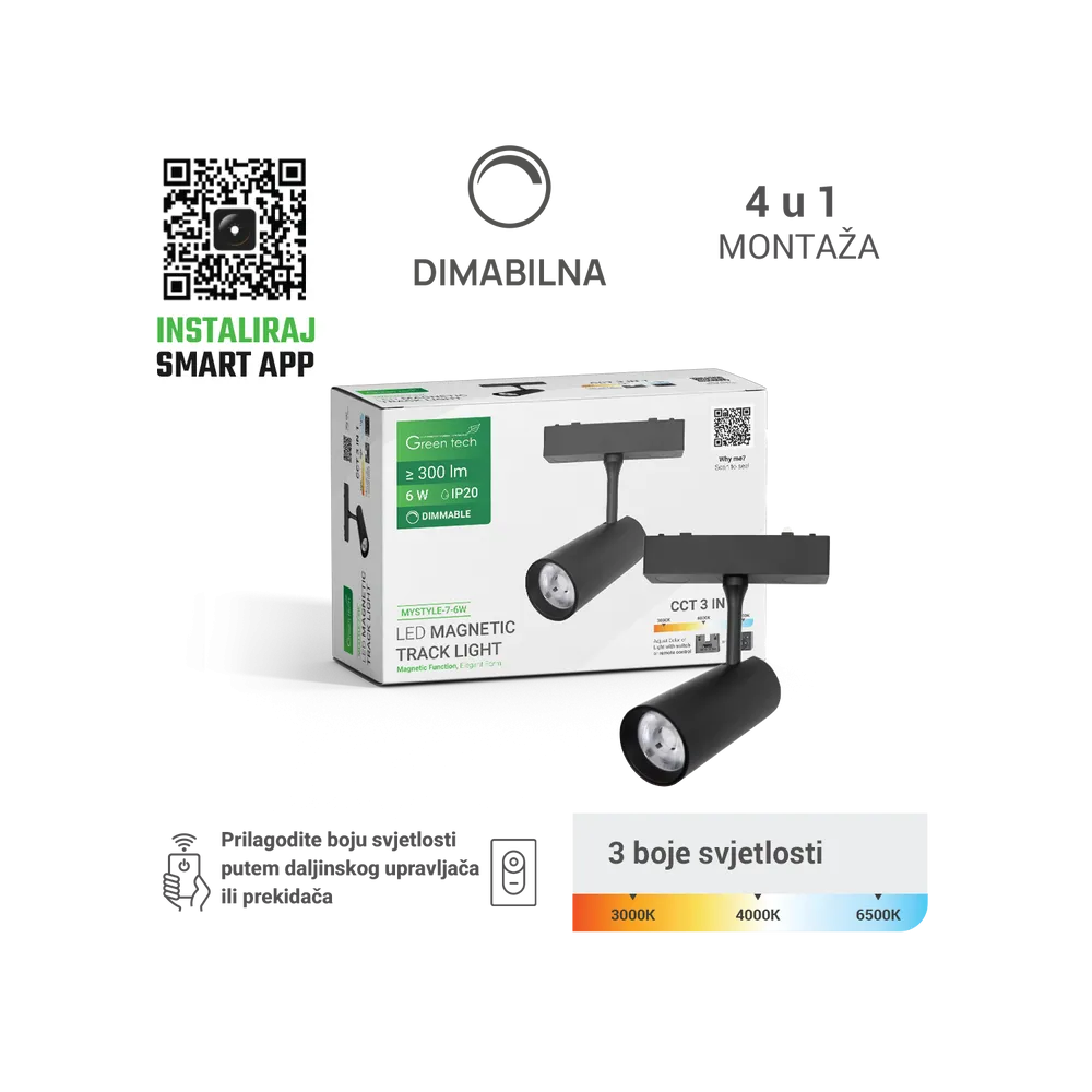 GREEN TECH LED magnetna svetilka MYSTYLE 6W, 3CCT, Dim./Smart APP