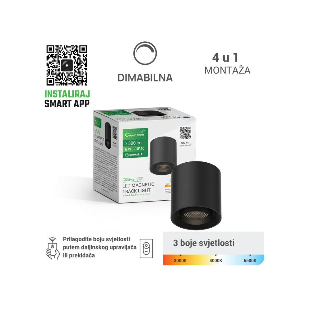 GREEN TECH LED magnetic lamp MYSTYLE 6W, 3CCT, DIM, APP