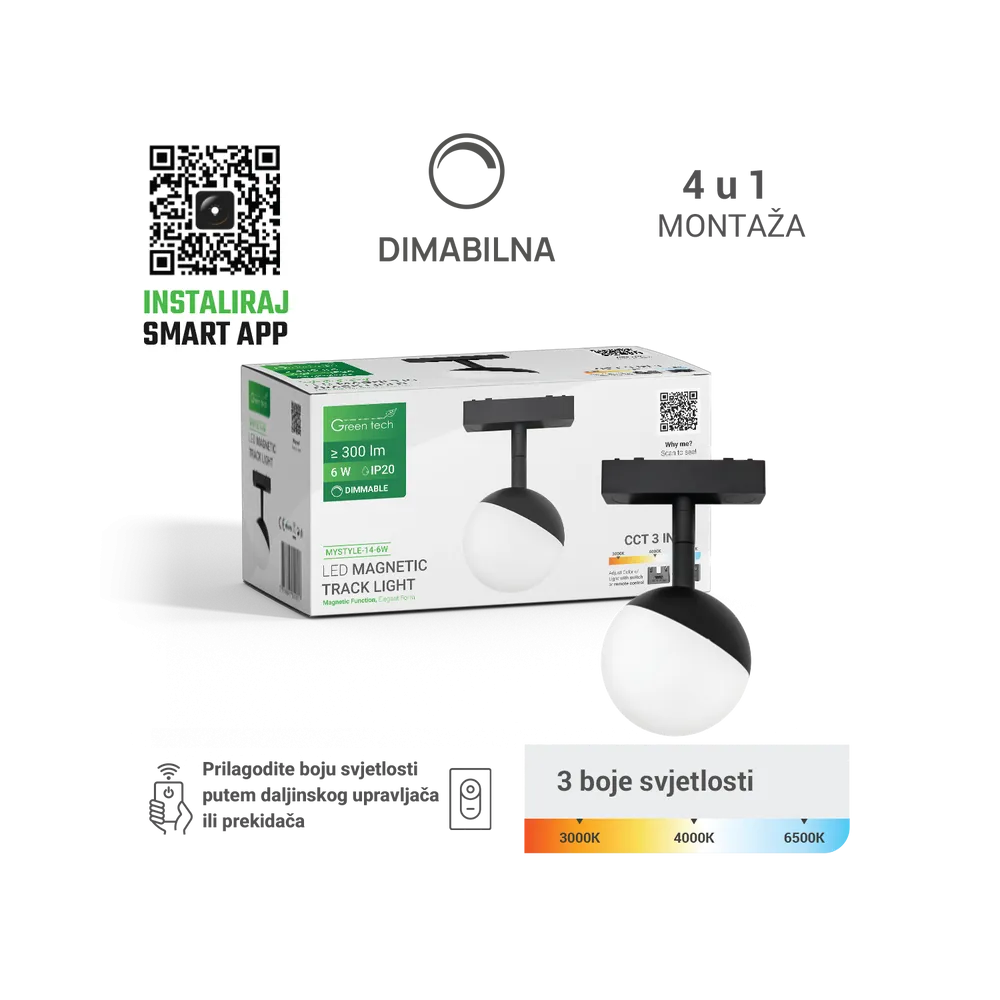 GREEN TECH LED magnetna svetilka MYSTYLE-14-6W, 6W, 3CCT