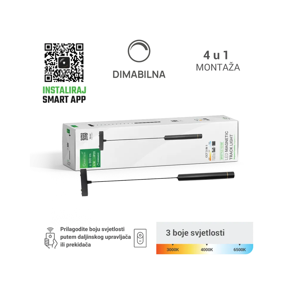 GREEN TECH LED magnetna svetilka MYSTYLE 6W, 3CCT, Dim.