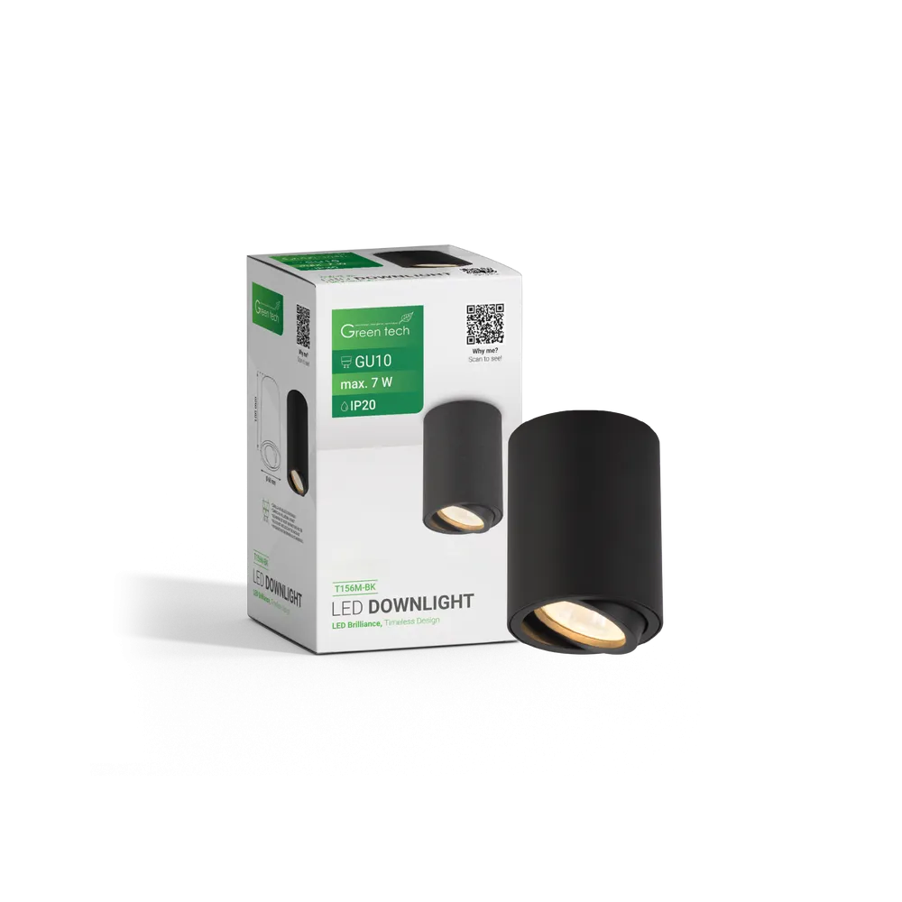 GREEN TECH Nadgradna svjetiljka Green Tech, črna barva, grlo GU10 - T156M-BK
