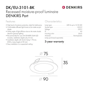 Vgradna svetilka GU10 IP65 črna DK-EU-3101-BK