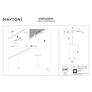 Pendant track luminaire TR041-4-12WTW-DD-W