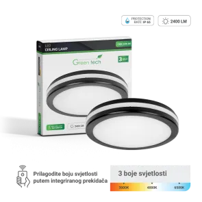 GREEN TECH LED stropna svetilka Green Tech 24W, 3CCT, 30 cm, IP65, črna - CWK-24W-BK