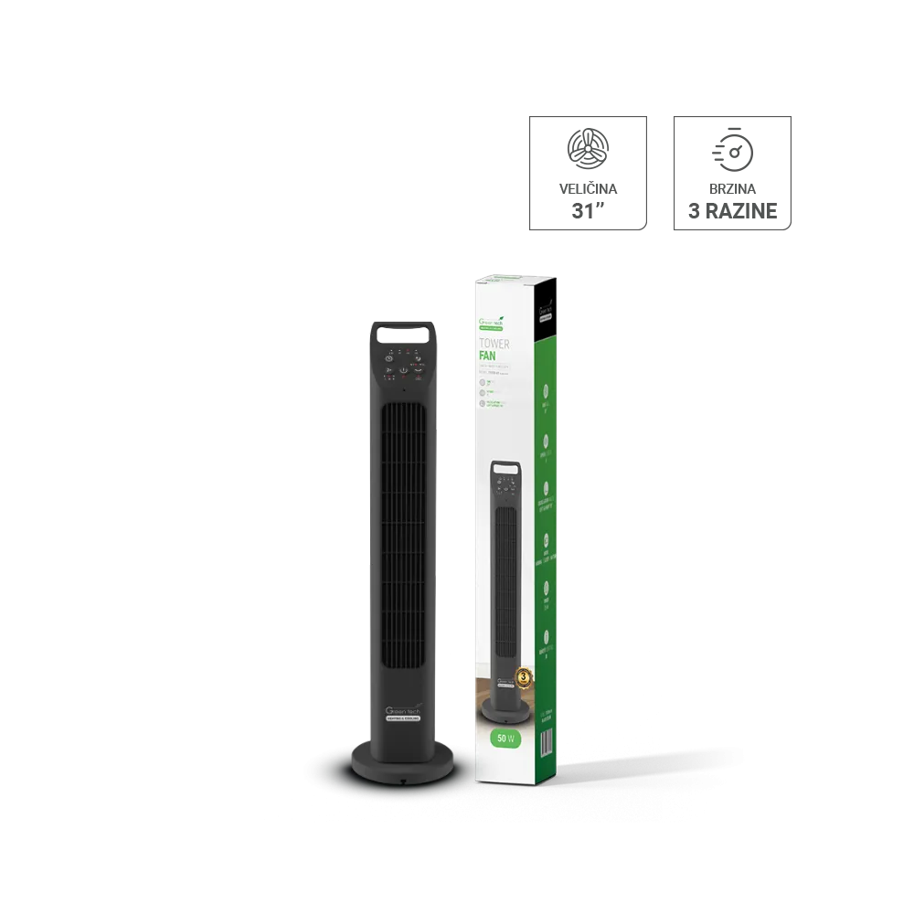 GREEN TECH Ventilator stopnja Green Tech 50W, 31", časovnik, črna barva - TST08-A1-BK