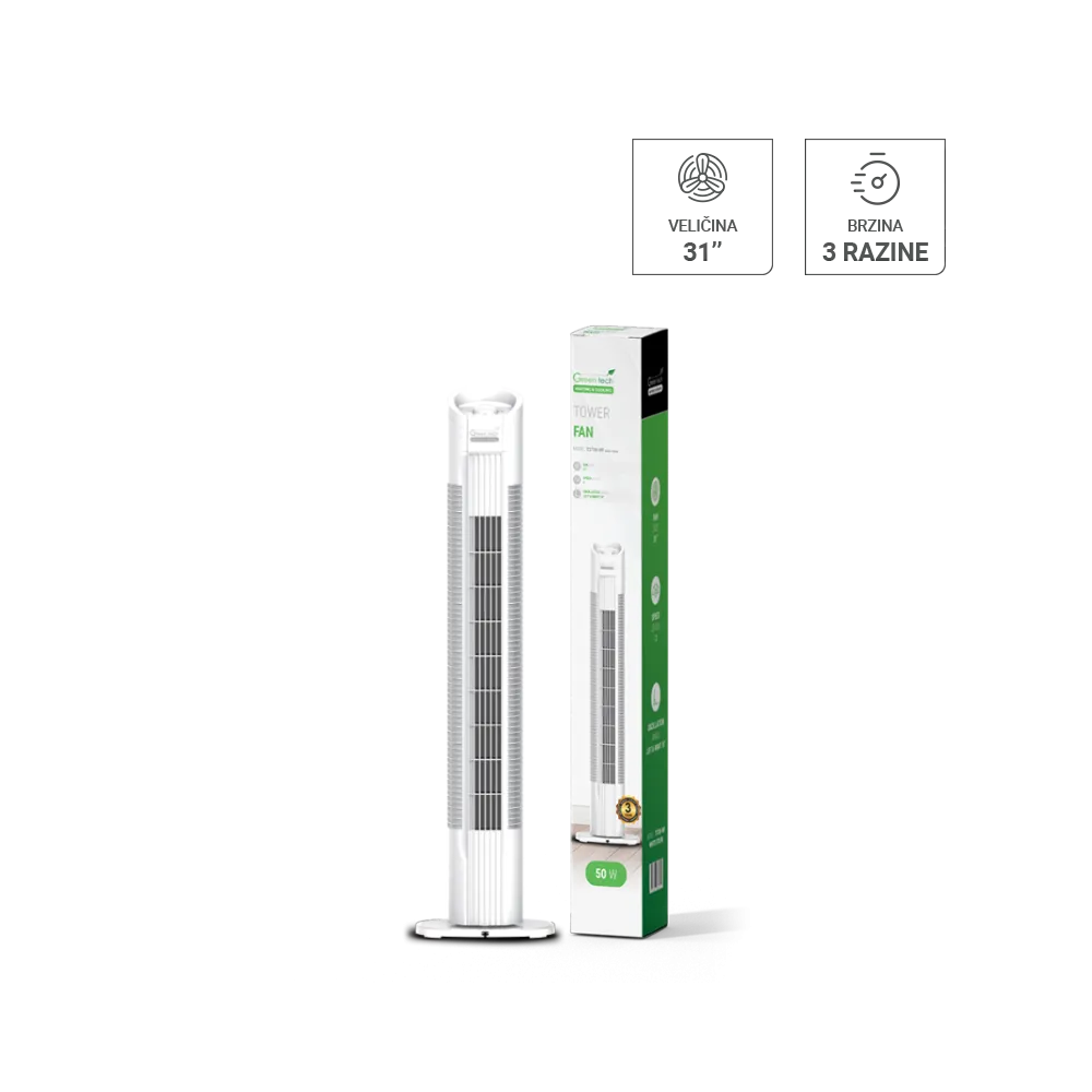 GREEN TECH Ventilator stopnja Green Tech 50W, 31", bela barva - TST08-MF-WH