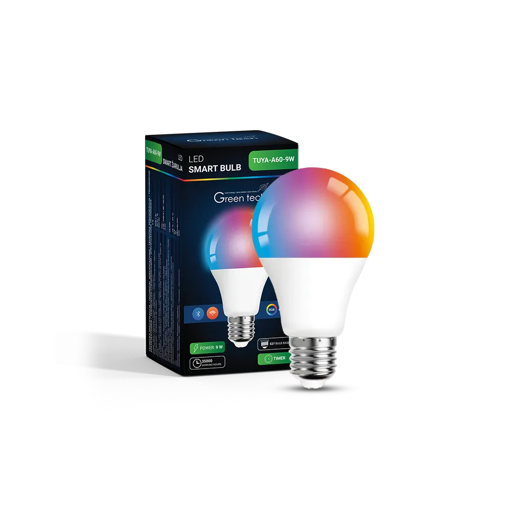 GREEN TECH SMART žarnica Green Tech TUYA bluetooth+wifi, 9W, RGB+W, IP20 - TUYA-A60-9W