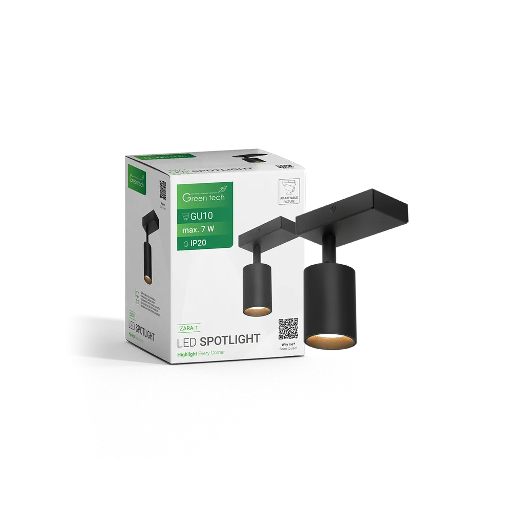GREEN TECH LED reflektor Green Tech, GU10 X 1 kos, črna barva - ZARA-1