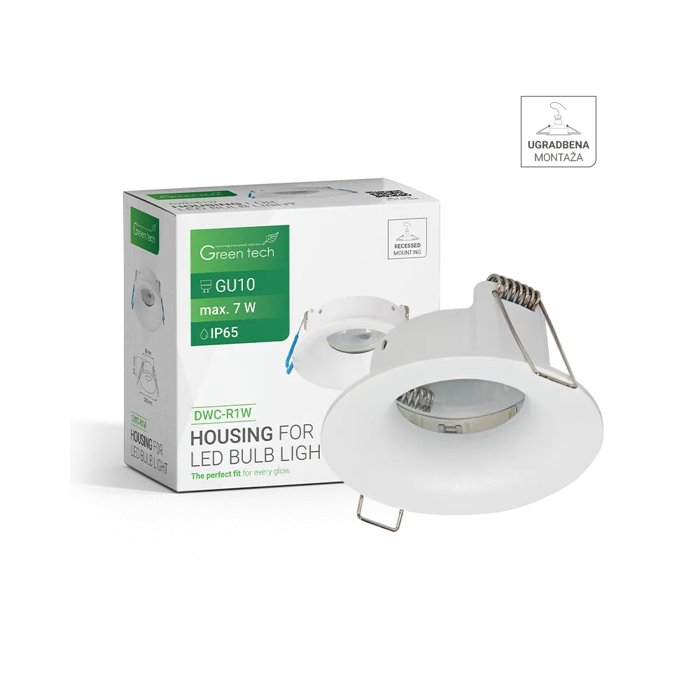 GREEN TECH Ohišje za LED žarnico Green Tech, GU10, IP65, bela barva, 85 mm - DWC-R1W