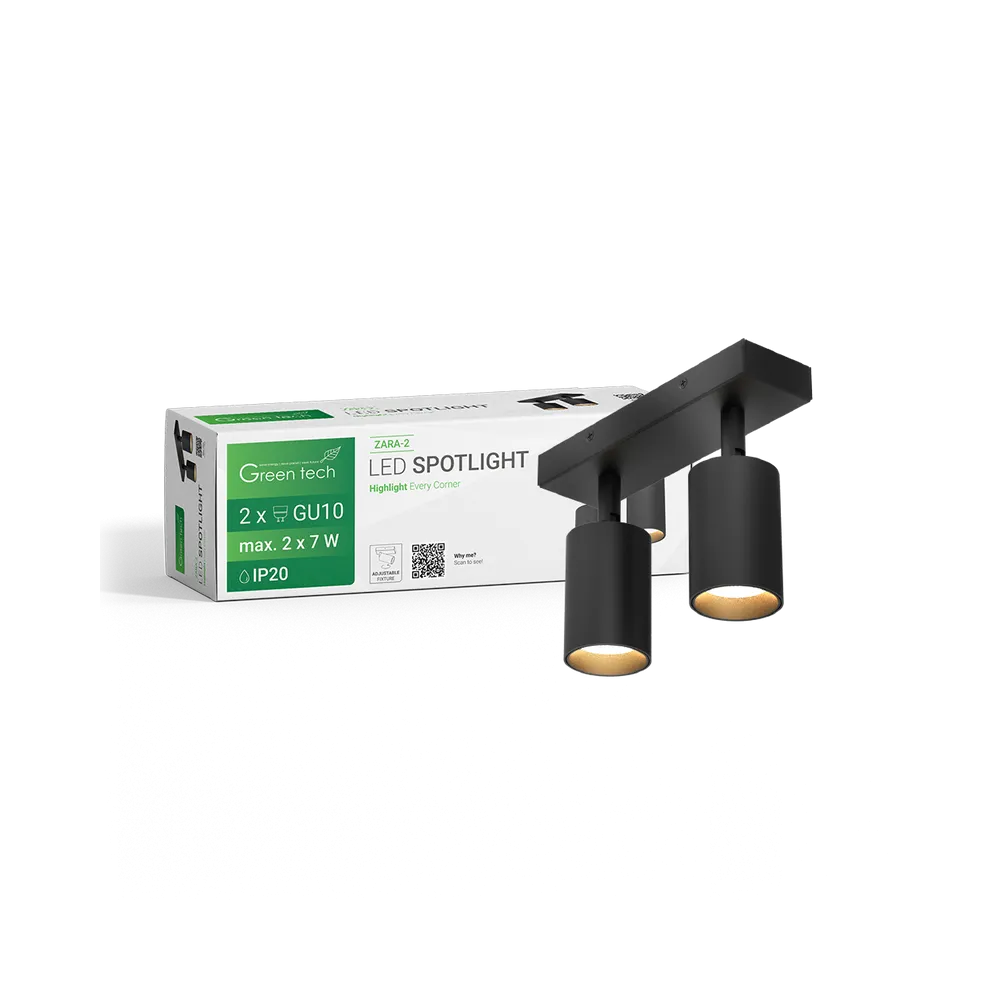 GREEN TECH LED reflektor Green Tech, GU10 X 2 kosi, črna barva - ZARA-2
