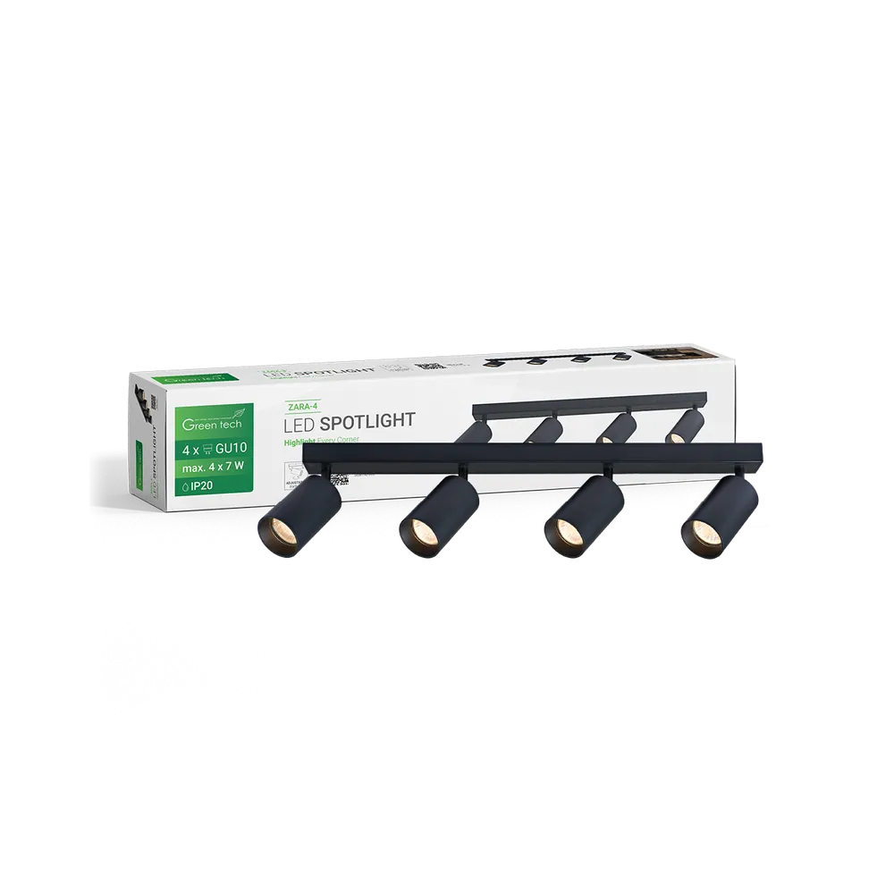 GREEN TECH LED reflektor Green Tech, GU10 X 4 kosi, črna barva - ZARA-4