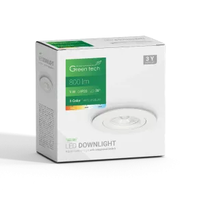 GREEN TECH LED downlight Green Tech 800 lm, 9W, 3CCT, 3000K-4000-6500K, bela - DWX-9WH
