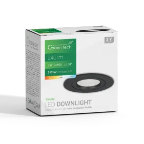 GREEN TECH LED downlight Green Tech 240 lm, 3W, 3CCT, 3000K-4000-6500K, črn - DWX-3BK