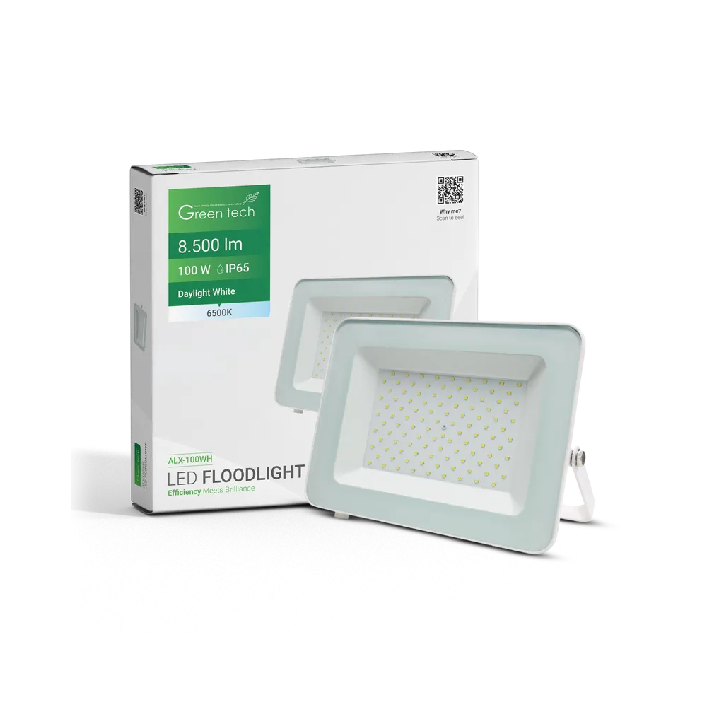 GREEN TECH LED reflektor Green Tech 8500 lm, 100W, 6500K, IP65, bel - ALX-100WH