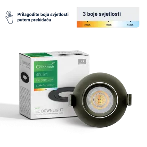 GREEN TECH LED downlight Green Tech 400 lm, 5W, 3CCT, 3000K-4000-6500K, črn - DWX-5BK