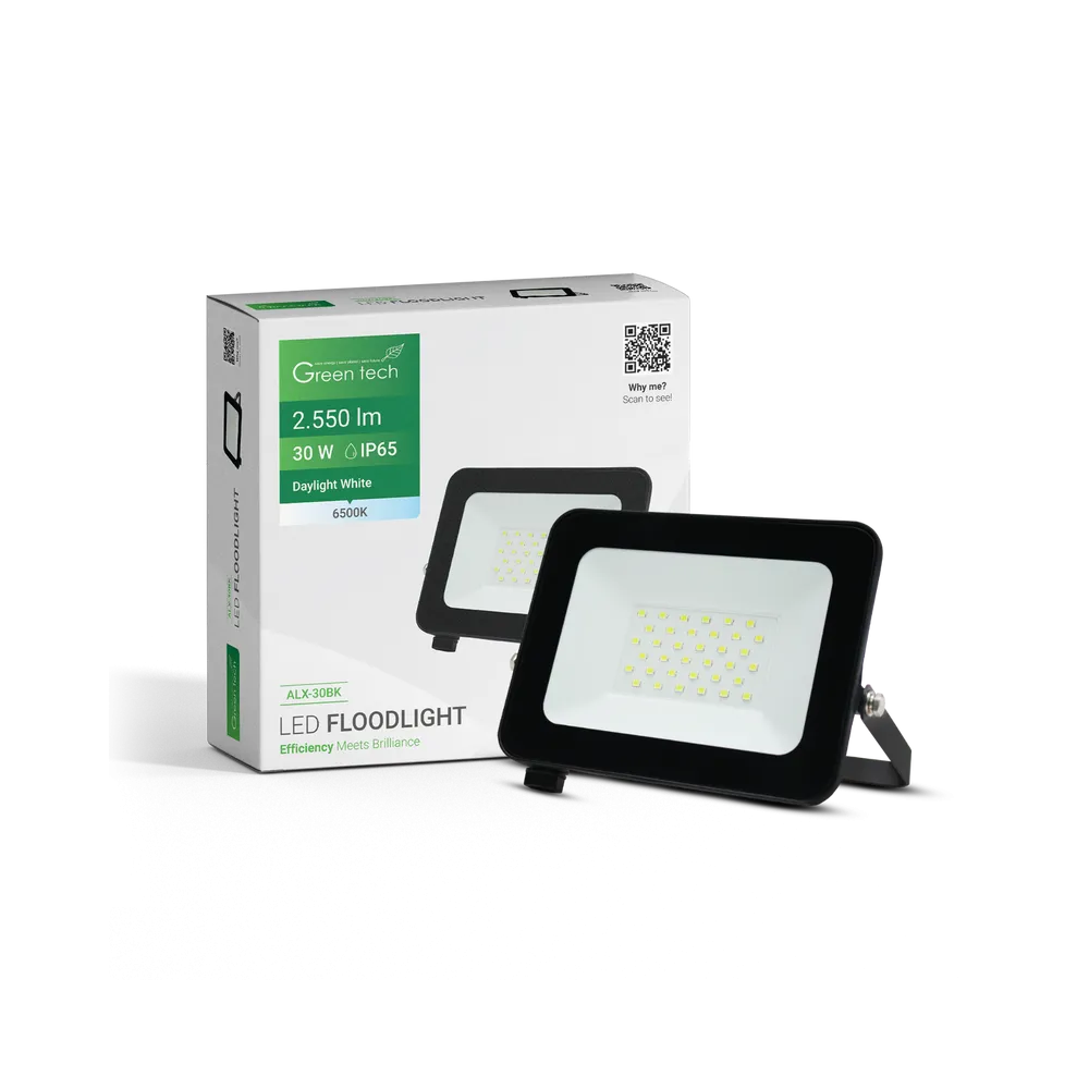 GREEN TECH LED spotlight Green Tech 2550 lm, 30W, 6500K, IP65, black - ALX-30BK