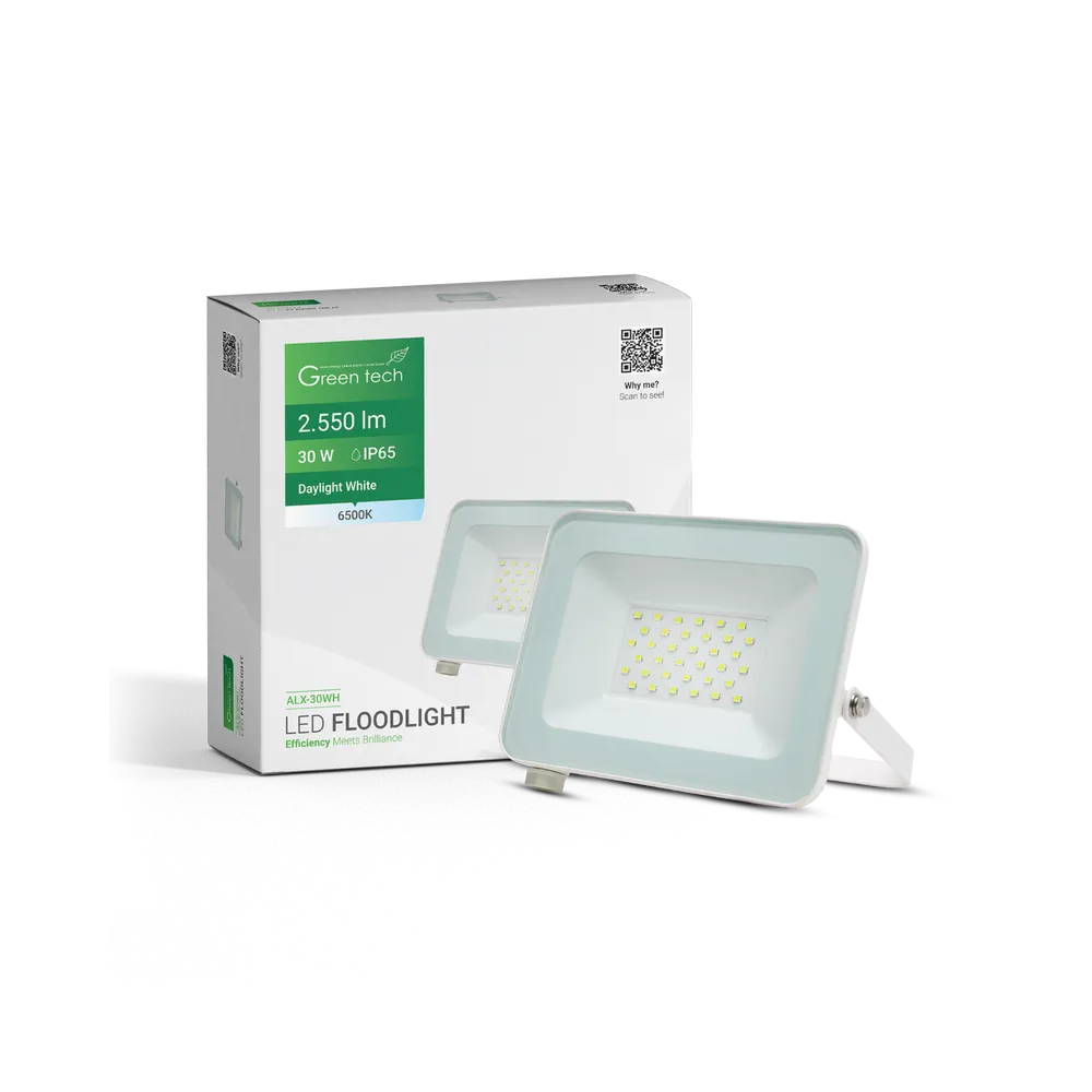 GREEN TECH LED reflektor Green Tech 2550 lm, 30W, 6500K, IP65, bel - ALX-30WH